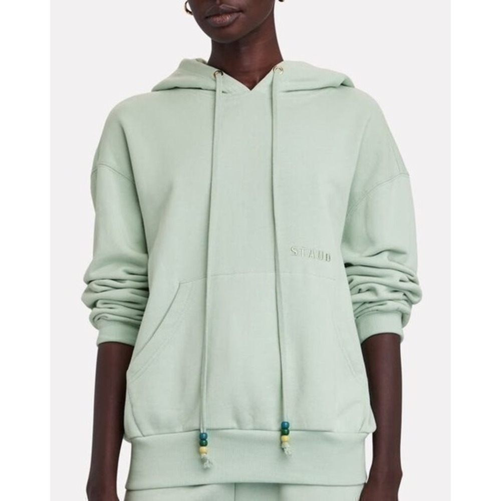 Staud Green Logo Embroidered Beaded Cotton Terry Pullover Hoodie Size XS NWOT